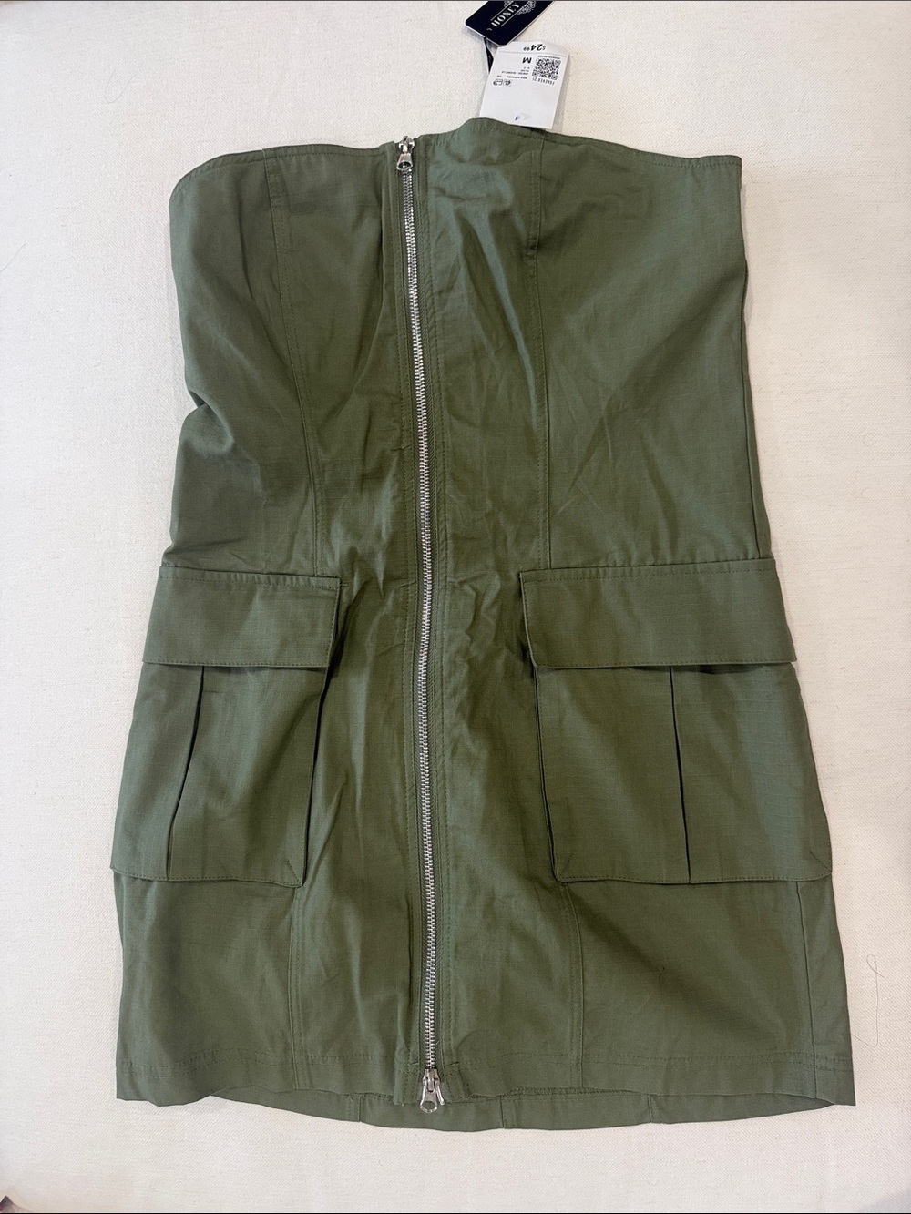 Forever 21 Olive Strapless Cargo Mini Dress with Front Zip